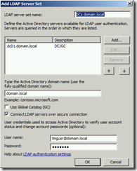 Authentication Servers - TMG 2010 - Add LDAP Server set