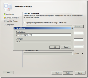 Crear un contacto habilitado para correo utilizando la EMC