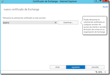 solicitud de certificado para Exchange 2013