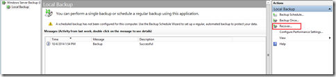 Restaurar una base de datos de Exchange con Windows Server Backup