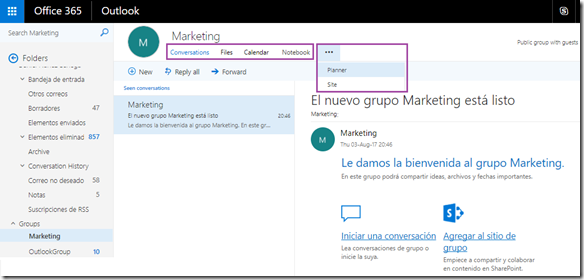Grupos de Office 365 | Outlook on the Web
