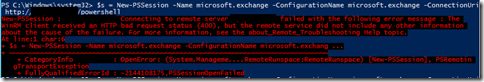 HTTP bad request status (400) al intentar una sesión remota a un servidor con Exchange